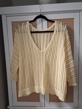 Tularosa Open-Knit V-Neck Sweater in Cream